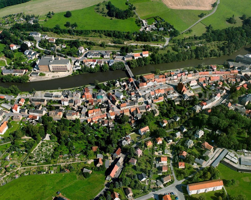 Lunzenau from the bird's eye view: The city center in the downtown area in Lunzenau in the state Saxony, Germany