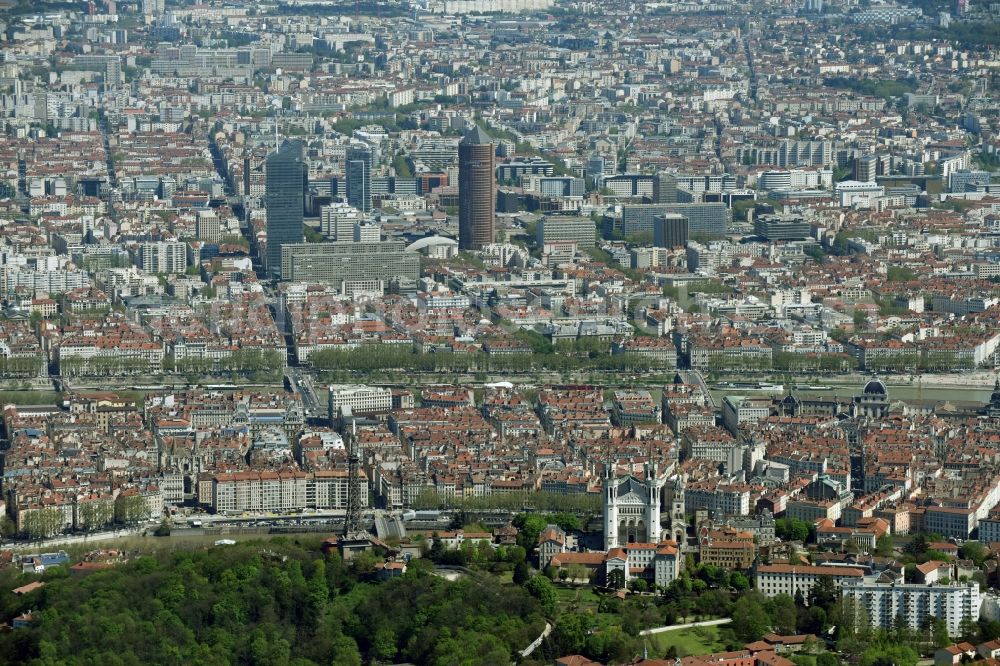 Aerial image Lyon - The city center in the downtown are in Lyon in Auvergne Rhone-Alpes, France