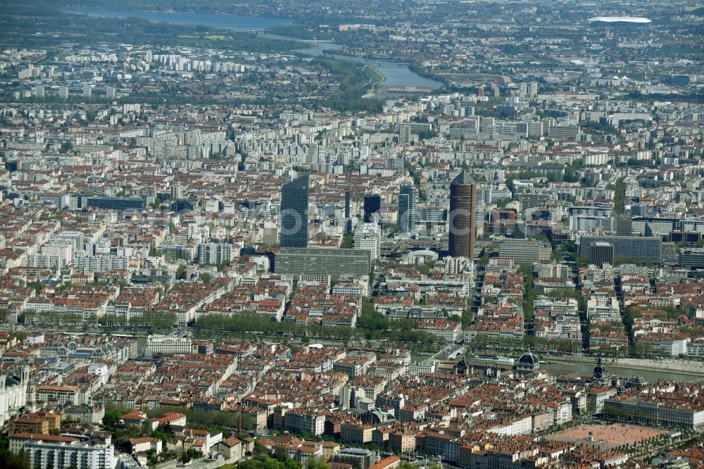 Lyon from above - The city center in the downtown are in Lyon in Auvergne Rhone-Alpes, France