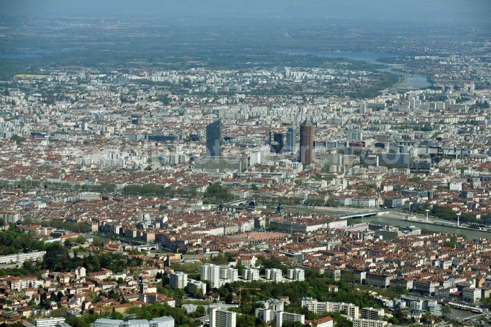 Lyon from above - The city center in the downtown are in Lyon in Auvergne Rhone-Alpes, France