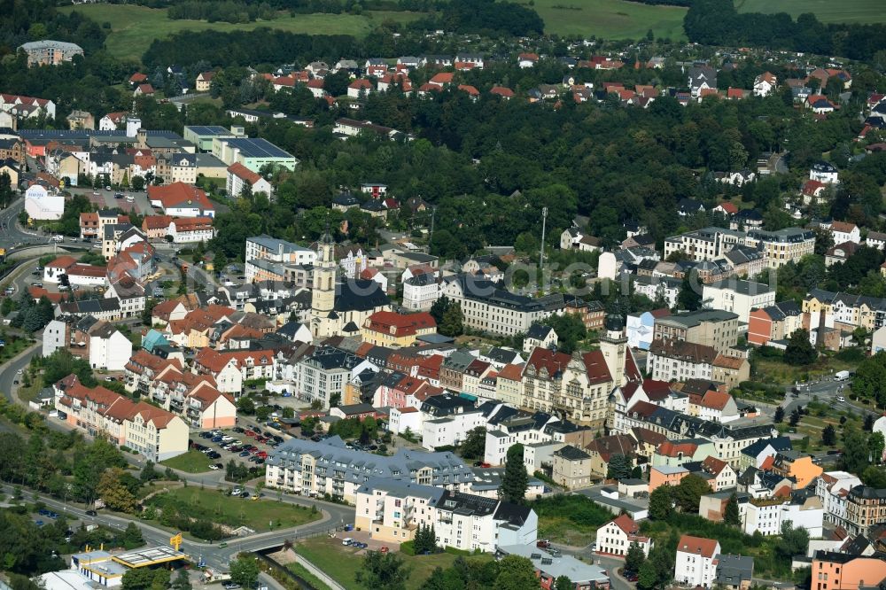 Aerial photograph Werdau - The city center in the downtown area with the Marienchurch in the street Kirchplatz in Werdau in the state Saxony