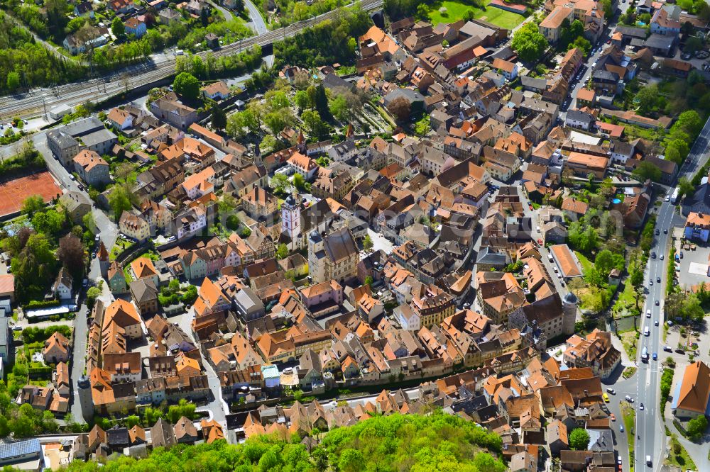 Aerial photograph Marktbreit - The city center in the downtown area in Marktbreit in the state Bavaria, Germany