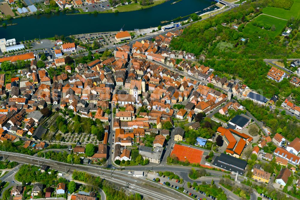 Marktbreit from above - The city center in the downtown area in Marktbreit in the state Bavaria, Germany