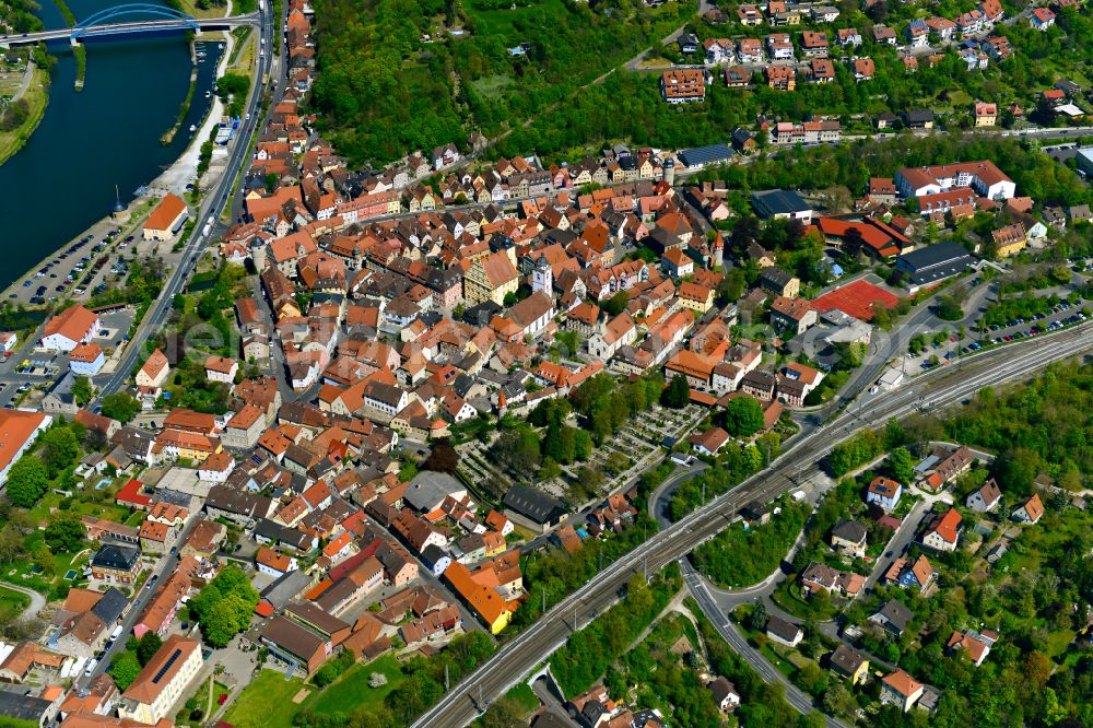 Marktbreit from the bird's eye view: The city center in the downtown area in Marktbreit in the state Bavaria, Germany