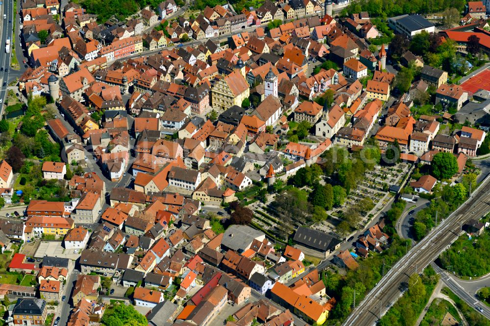 Aerial image Marktbreit - The city center in the downtown area in Marktbreit in the state Bavaria, Germany