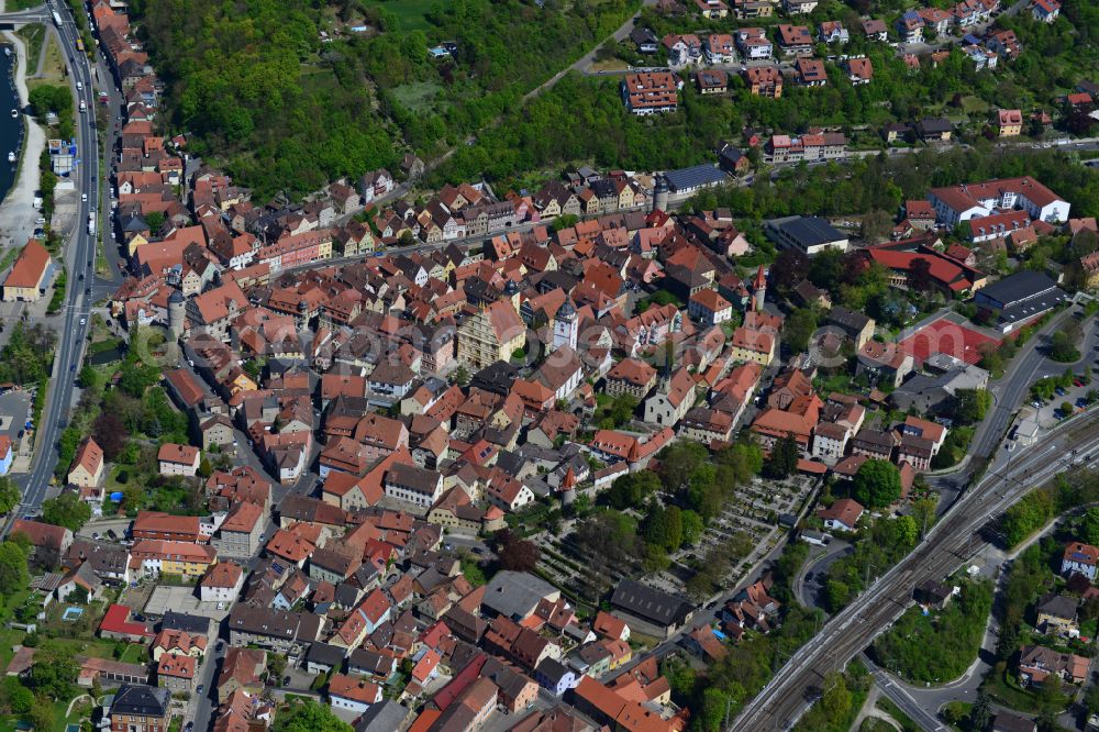 Aerial photograph Marktbreit - The city center in the downtown area in Marktbreit in the state Bavaria, Germany