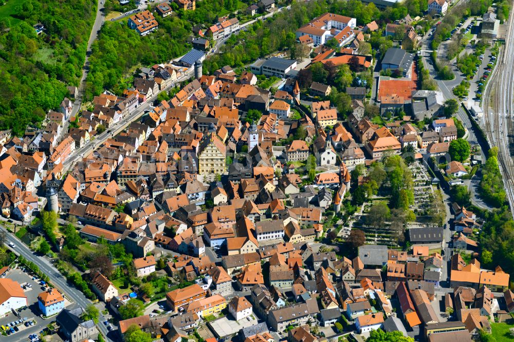 Marktbreit from above - The city center in the downtown area in Marktbreit in the state Bavaria, Germany