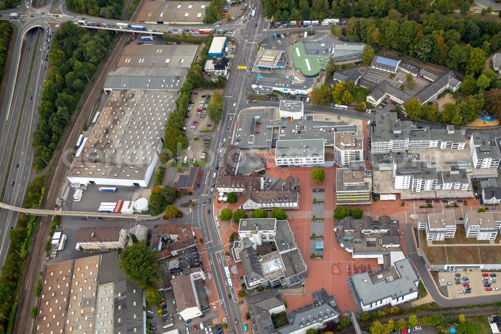 Aerial image Kreuztal - The city center in the downtown area on Marktplatz in Kreuztal in the state North Rhine-Westphalia, Germany