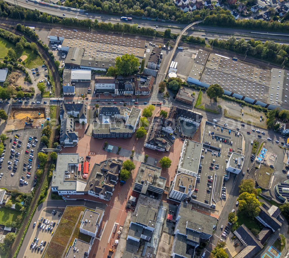 Kreuztal from above - The city center in the downtown area on Marktplatz in Kreuztal in the state North Rhine-Westphalia, Germany