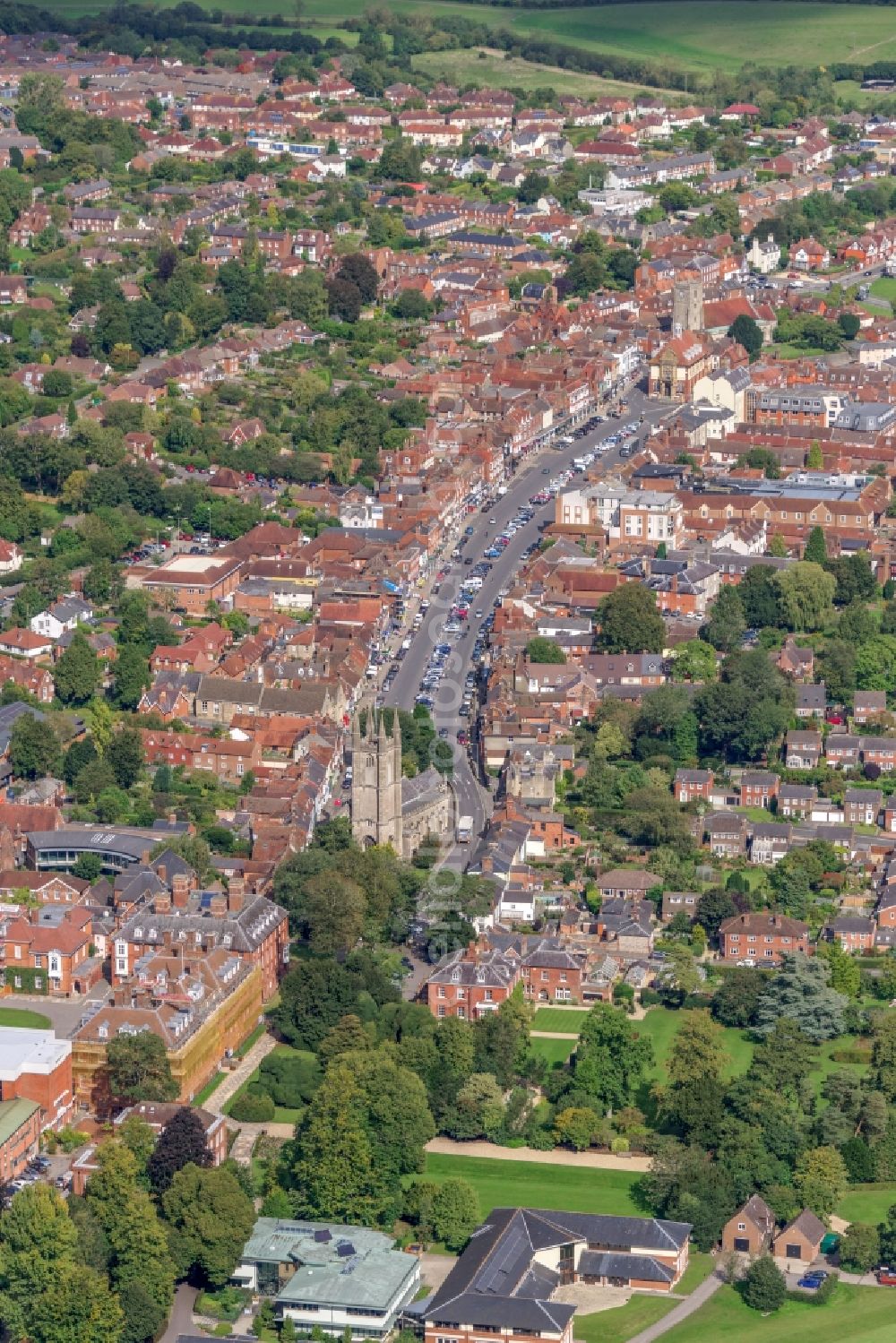 Aerial image Marlborough - The city center in the downtown are High St in Marlborough in United Kingdom