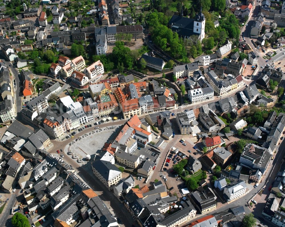 Mittweida from the bird's eye view: The city center in the downtown area in Mittweida in the state Saxony, Germany