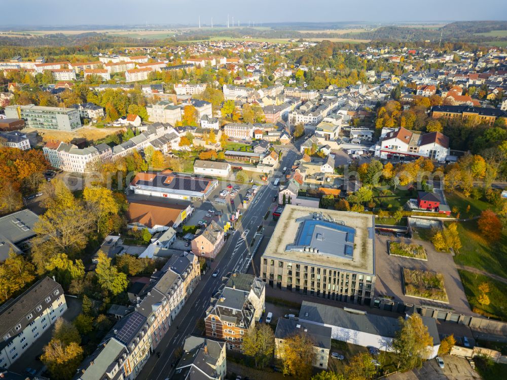 Mittweida from the bird's eye view: The city center in the downtown area in Mittweida in the state Saxony, Germany