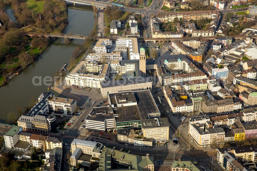 Mülheim an der Ruhr from above - The city center in the downtown are in Muelheim on the Ruhr in the state North Rhine-Westphalia