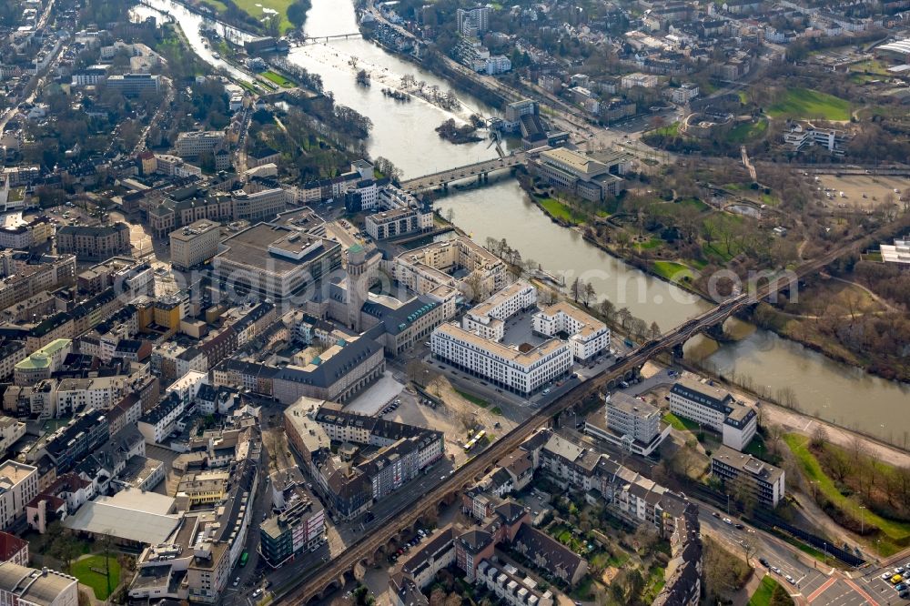 Aerial photograph Mülheim an der Ruhr - The city center in the downtown are in Muelheim on the Ruhr in the state North Rhine-Westphalia