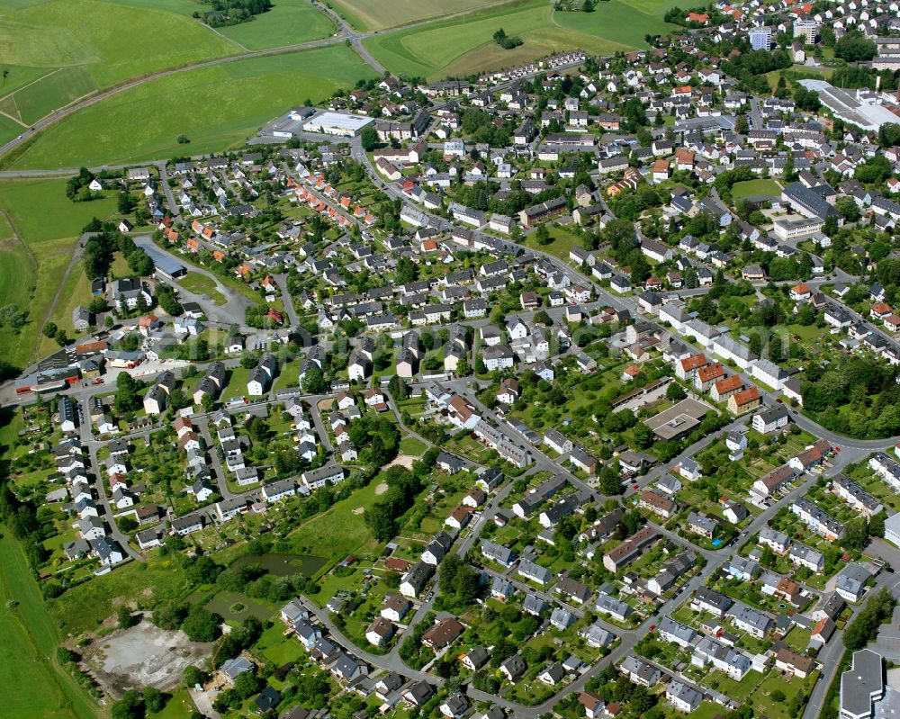 Aerial image Münchberg - The city center in the downtown area in Münchberg in the state Bavaria, Germany