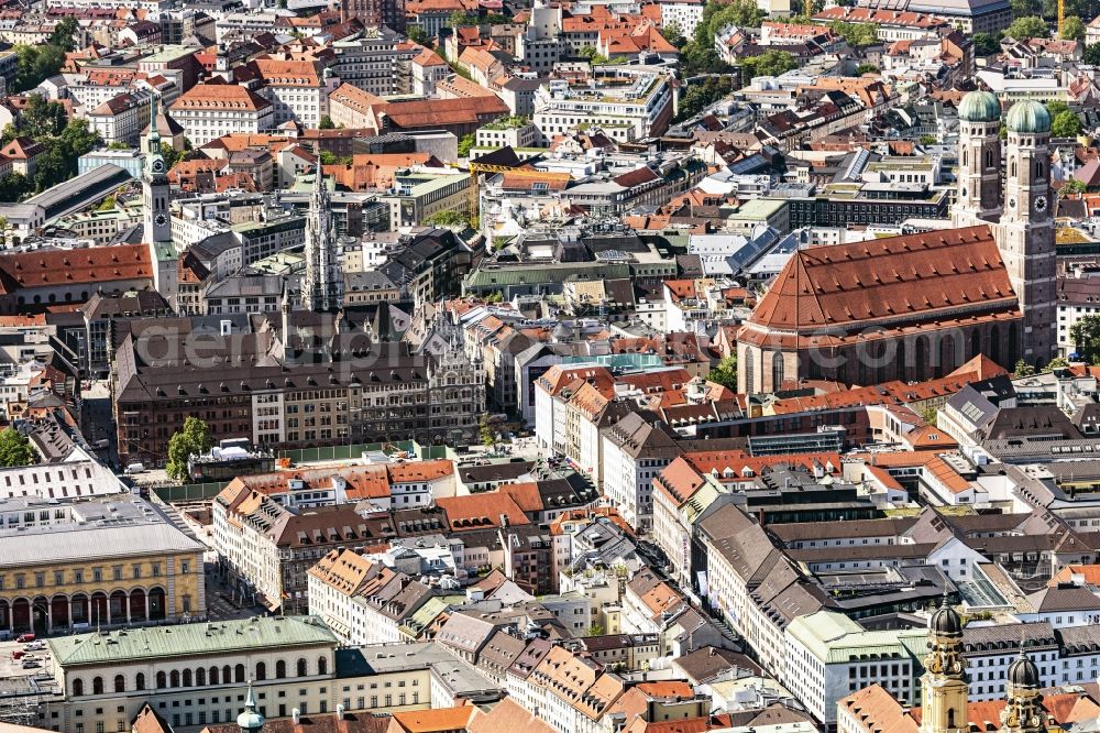 München from the bird's eye view: The city center in the downtown area in Munich in the state Bavaria, Germany