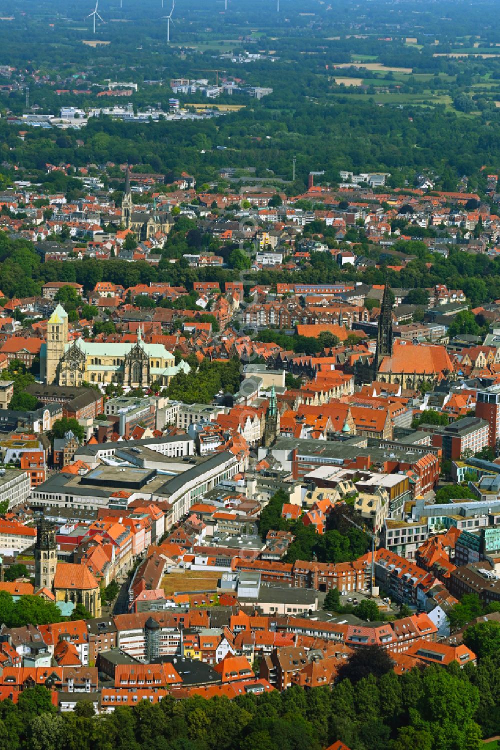 Aerial photograph Münster - The city center in the downtown area in Muenster in the state North Rhine-Westphalia, Germany