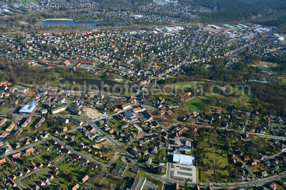 Aerial image Munster - The city center in the downtown area in Munster in the state Lower Saxony, Germany