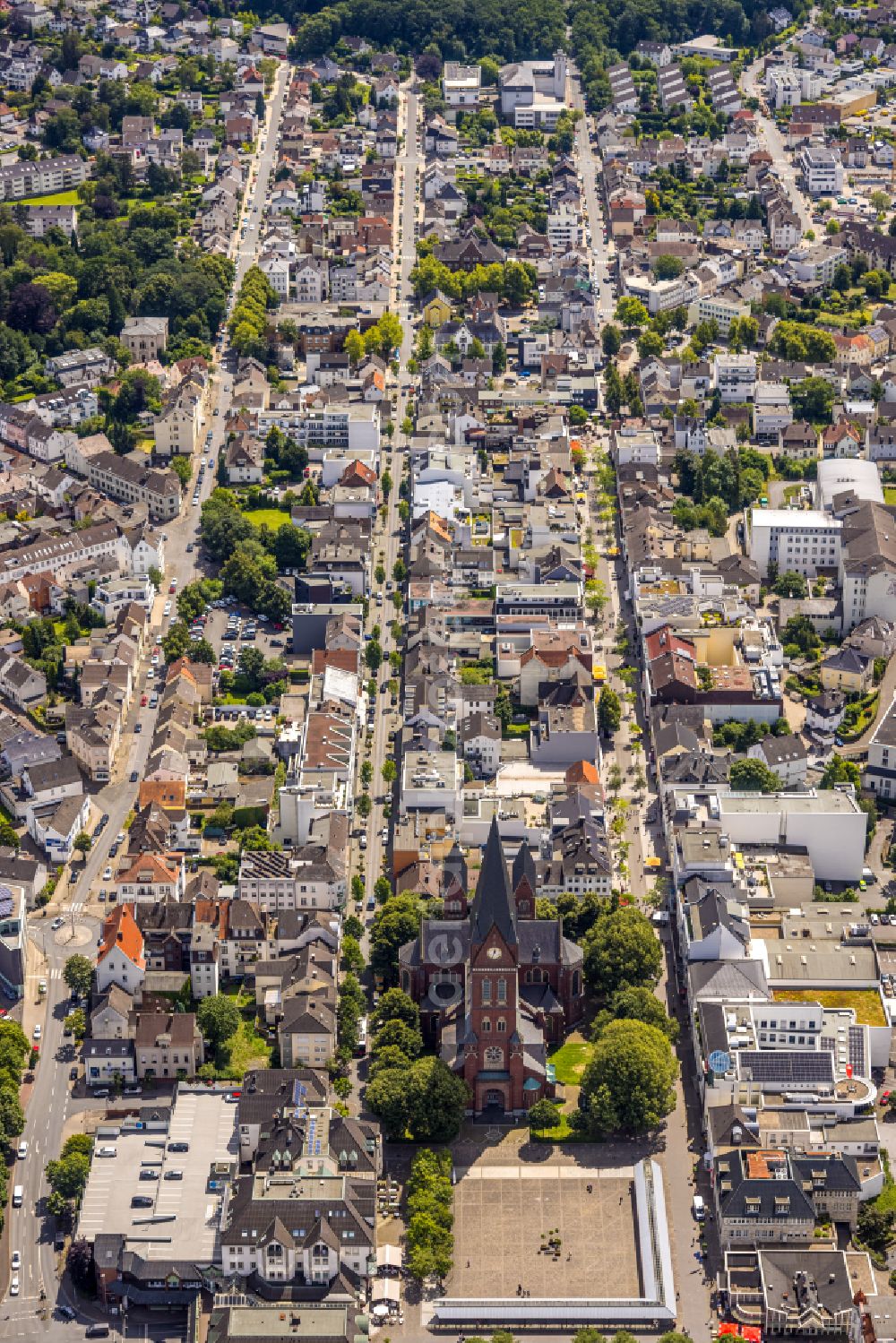 Aerial image Neheim - The city center in the downtown area in Neheim at Sauerland in the state North Rhine-Westphalia, Germany