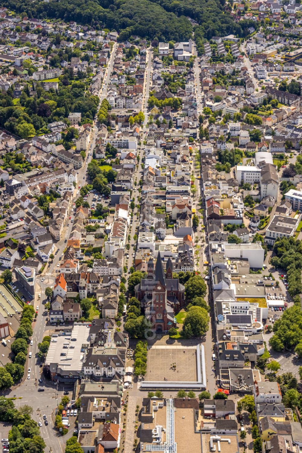 Aerial image Neheim - The city center in the downtown area in Neheim at Sauerland in the state North Rhine-Westphalia, Germany