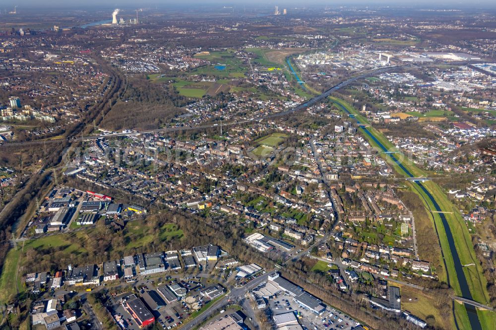 Neumühl from above - The city center in the downtown area in Neumühl in the state North Rhine-Westphalia, Germany