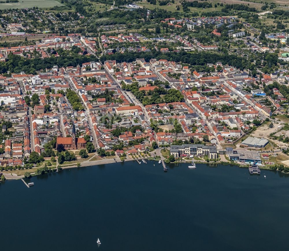 Neuruppin from above - The city center in the downtown area in Neuruppin in the state Brandenburg