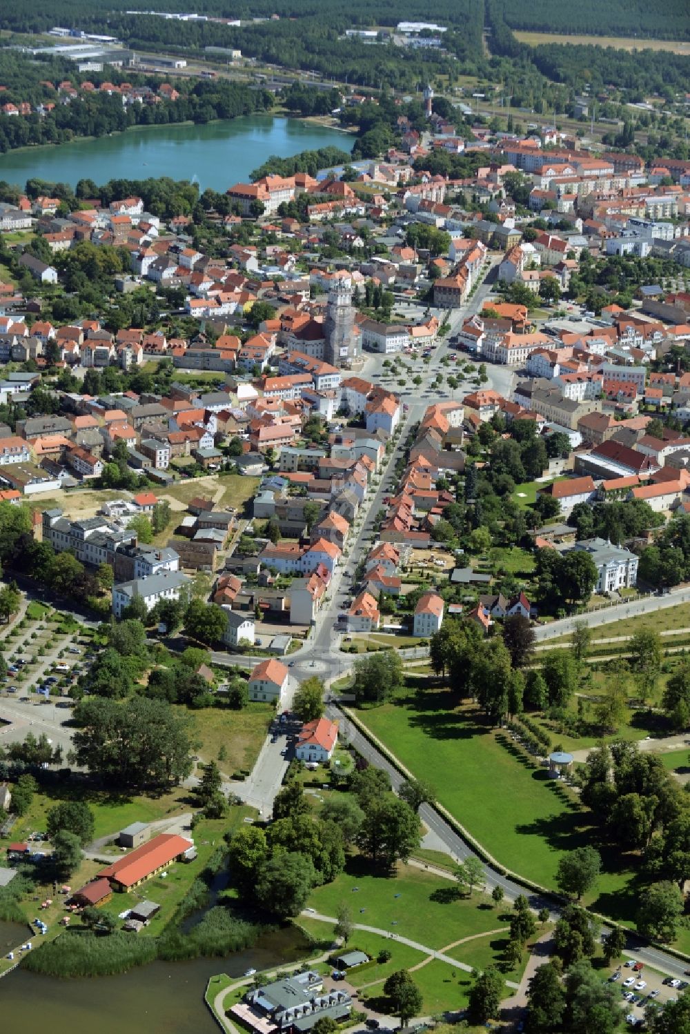 Neustrelitz from above - The city center in the downtown are in Neustrelitz in the state Mecklenburg - Western Pomerania