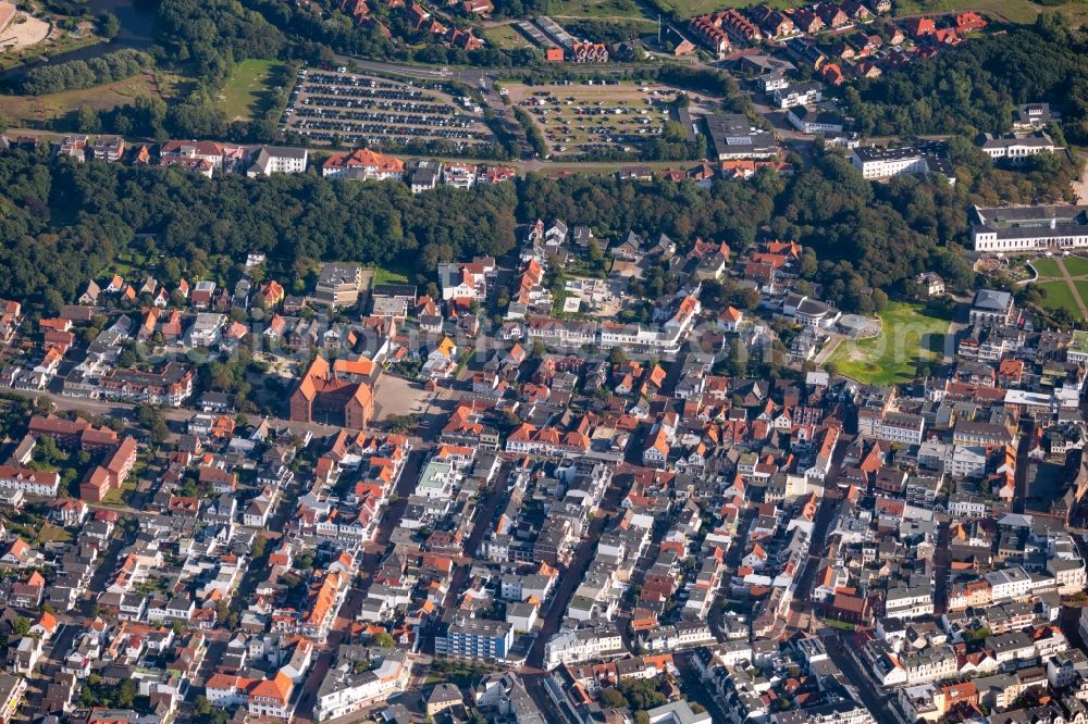 Norderney from above - The city center in the downtown area in Norderney in the state Lower Saxony, Germany