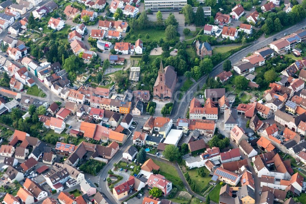 Obergrombach from the bird's eye view: The city center in the downtown area in Obergrombach in the state Baden-Wuerttemberg, Germany