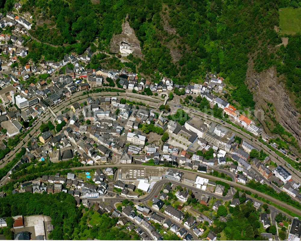 Oberstein from above - The city center in the downtown area in Oberstein in the state Rhineland-Palatinate, Germany