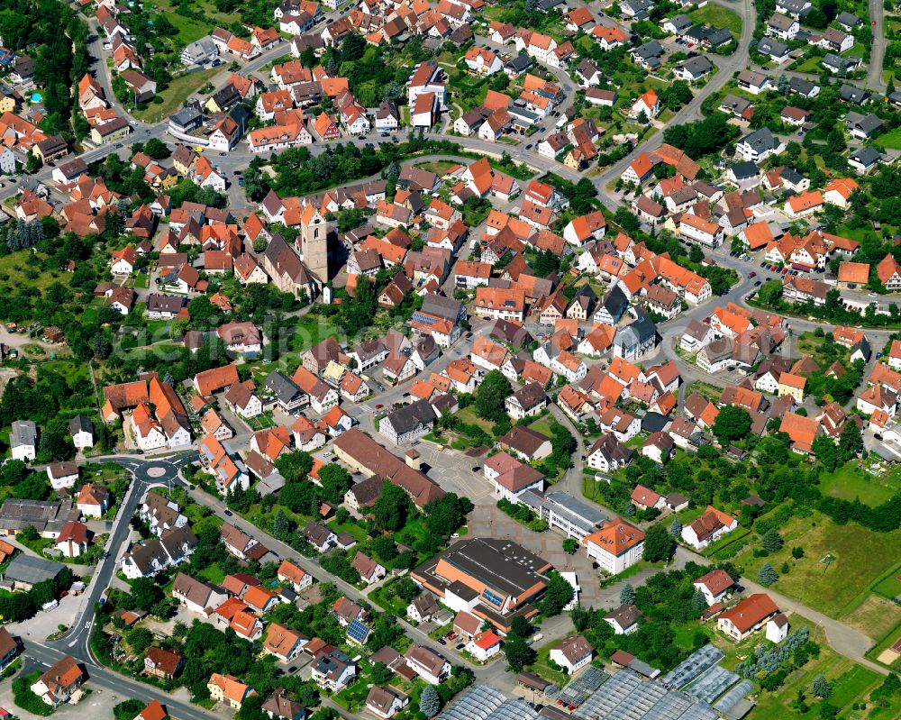 Ofterdingen from above - The city center in the downtown area in Ofterdingen in the state Baden-Wuerttemberg, Germany