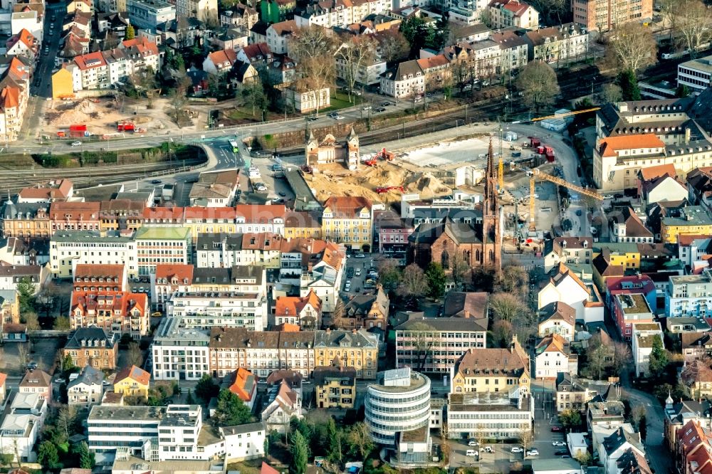 Aerial photograph Offenburg - The city center in the downtown area Okenstrasse Hauptstrasse in Offenburg in the state Baden-Wurttemberg, Germany
