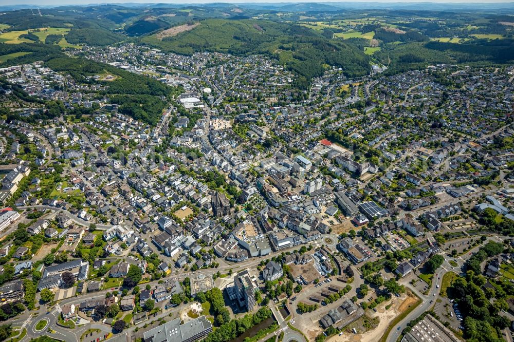 Olpe from above - The city center in the downtown area in Olpe at Sauerland in the state North Rhine-Westphalia, Germany