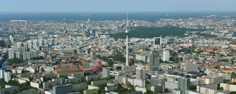 Berlin from above - The city center in the downtown area Ost on Berliner Fernsehturm in the district Mitte in Berlin, Germany