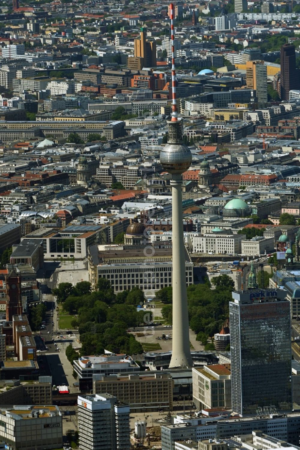 Aerial image Berlin - The city center in the downtown area Ost on Berliner Fernsehturm in the district Mitte in Berlin, Germany