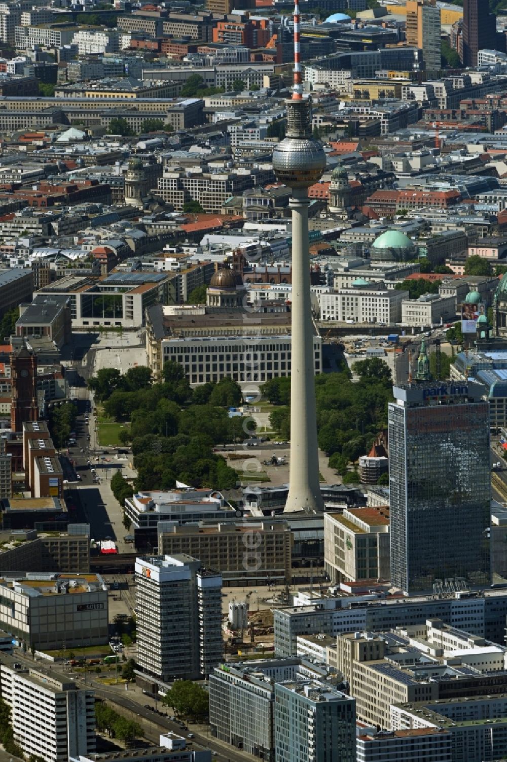 Aerial photograph Berlin - The city center in the downtown area Ost on Berliner Fernsehturm in the district Mitte in Berlin, Germany