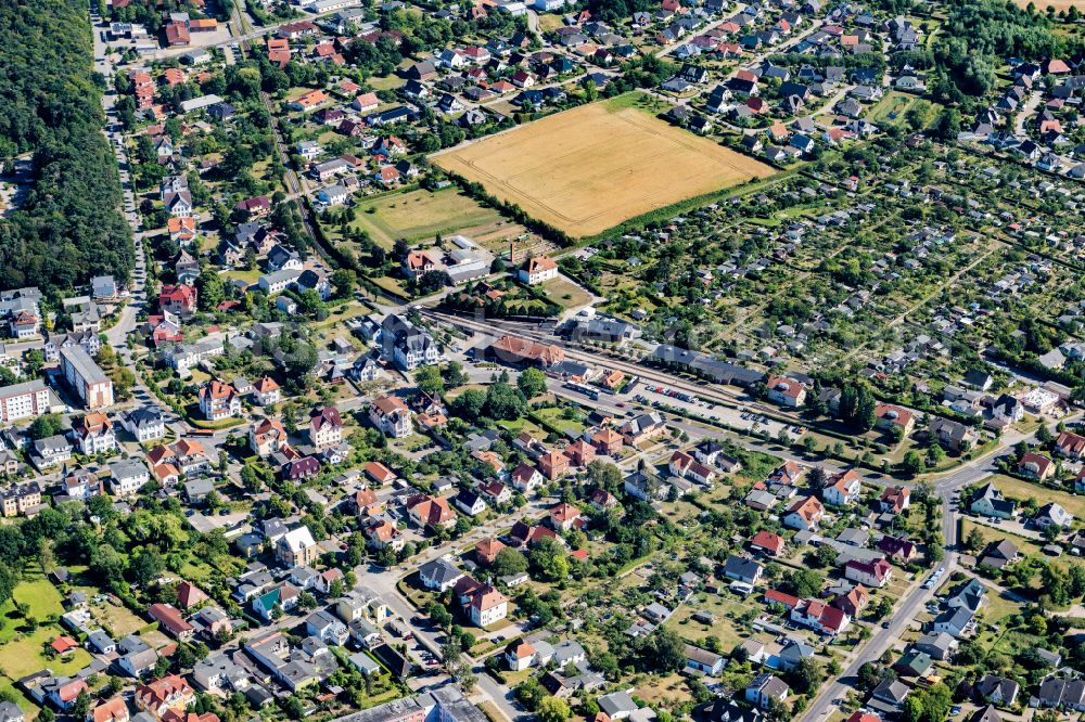 Ostseebad Kühlungsborn from above - The city center in the downtown area on street Fritz-Reuter-Strasse in Ostseebad Kuehlungsborn in the state Mecklenburg - Western Pomerania, Germany