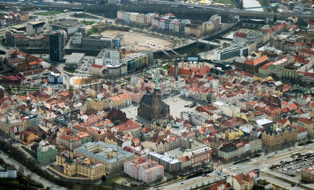 Aerial photograph Pilsen Plzen - The city center in the downtown are in Pilsen - Plzen in Czech Republic with Hauptmarkt and Bartholomaeus-Kathedral