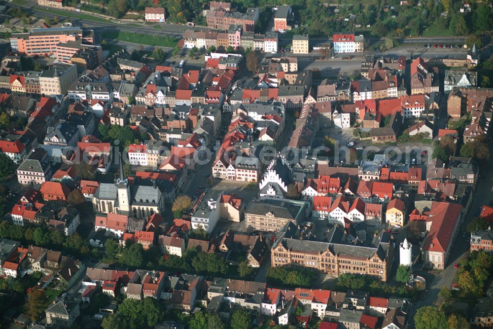 Pößneck from the bird's eye view: The city center in the downtown area in Poessneck in the state Thuringia, Germany