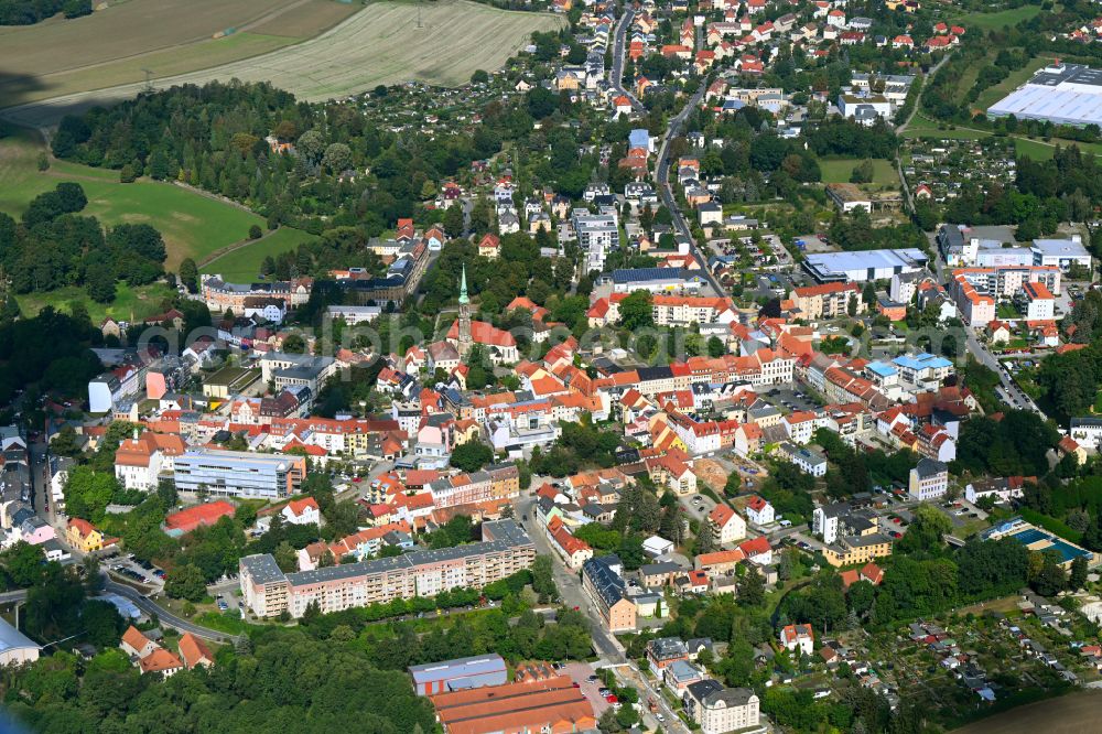 Radeberg from above - The city center in the downtown area in Radeberg in the state Saxony, Germany