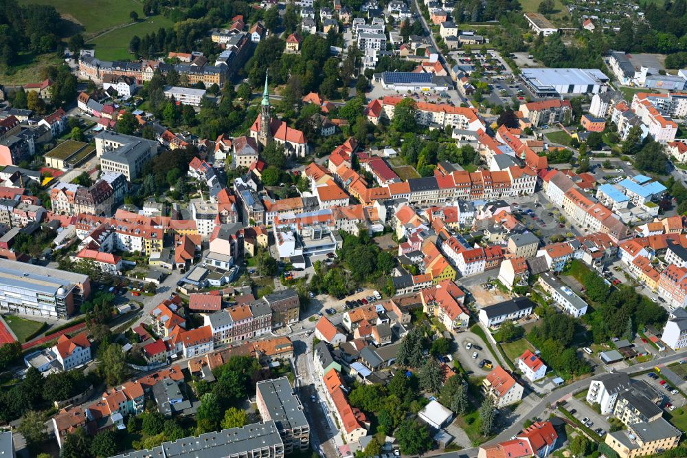 Radeberg from above - The city center in the downtown area in Radeberg in the state Saxony, Germany