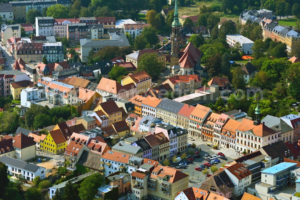 Aerial photograph Radeberg - The city center in the downtown area on street Mittelstrasse in the district Feldschloesschen in Radeberg in the state Saxony, Germany