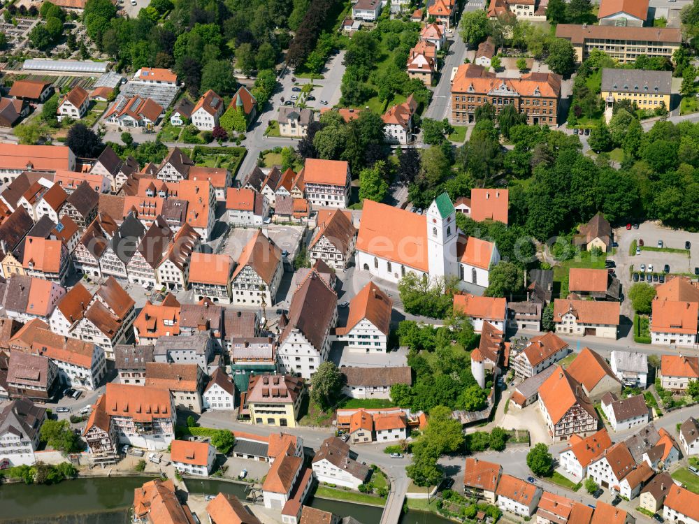 Riedlingen from above - The city center in the downtown area in Riedlingen in the state Baden-Wuerttemberg, Germany