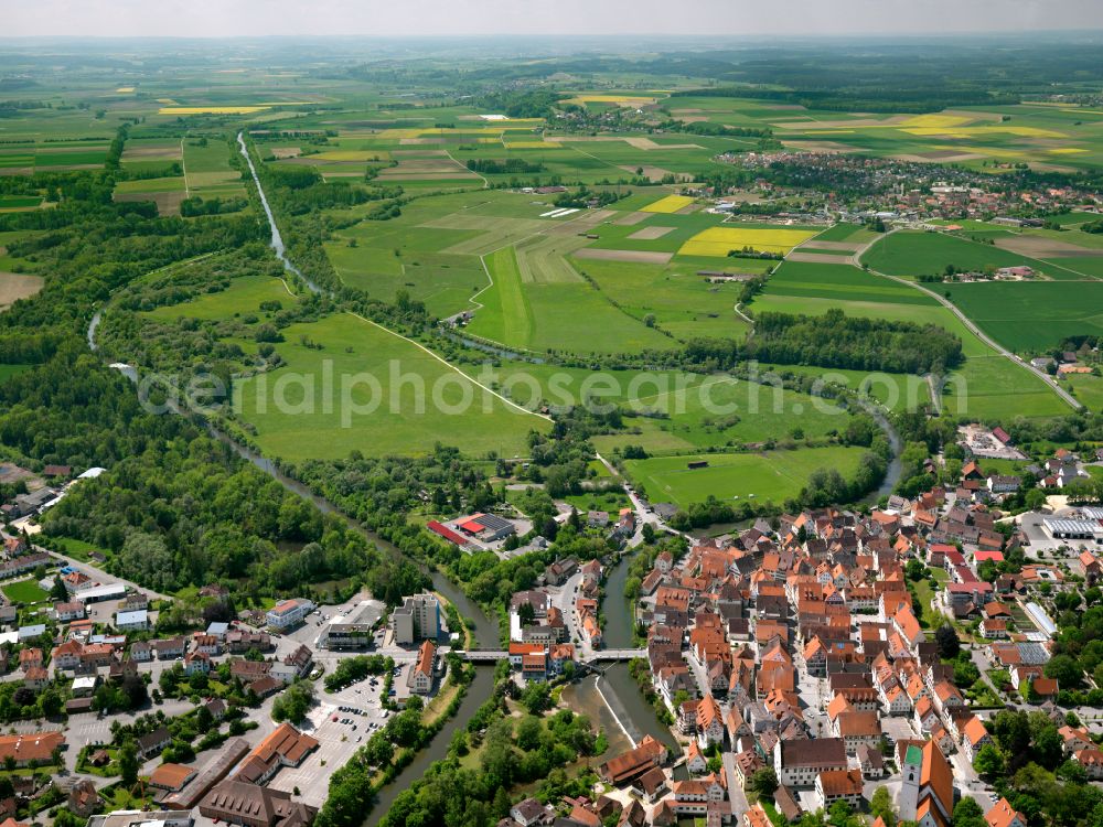 Riedlingen from above - The city center in the downtown area in Riedlingen in the state Baden-Wuerttemberg, Germany