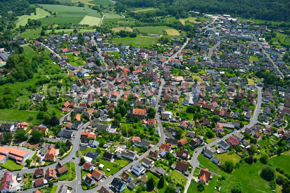 Rottenberg from above - The city center in the downtown area in Rottenberg in the state Bavaria, Germany