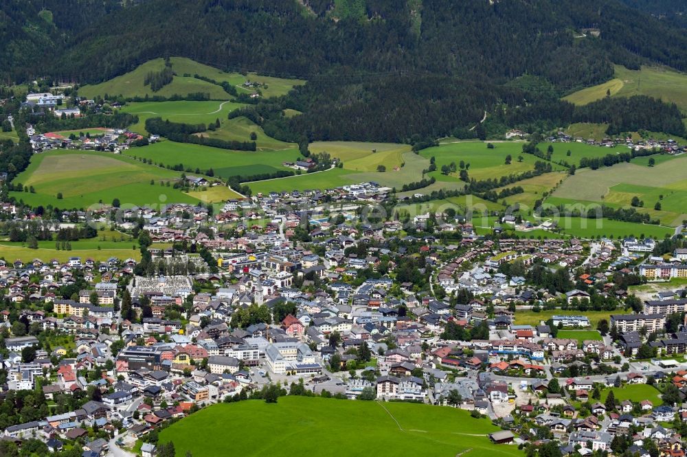 Saalfelden am Steinernen Meer from above - The city center in the downtown area in Saalfelden am Steinernen Meer in Pinzgauer Saalachtals, Austria