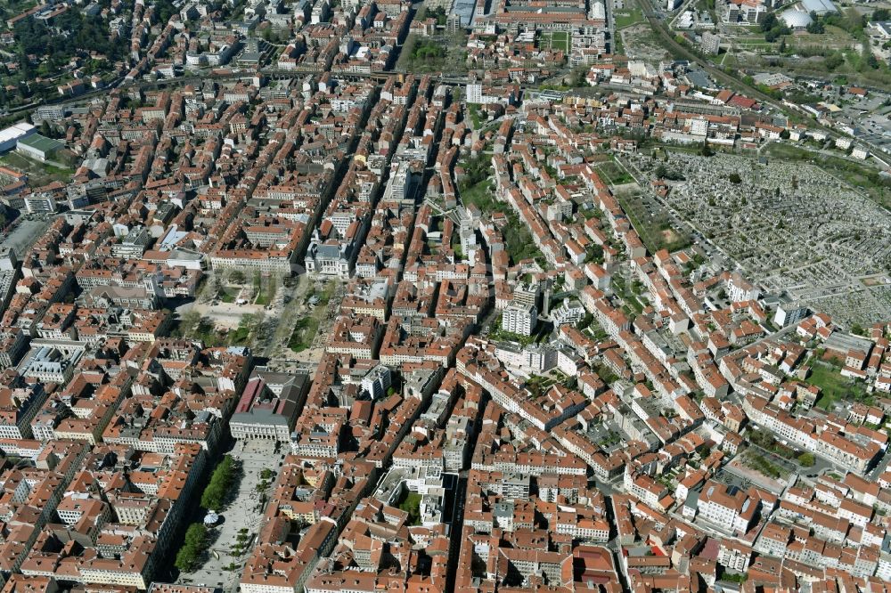 Aerial image Saint-Etienne - The city center in the downtown are in Saint-Etienne in Auvergne Rhone-Alpes, France