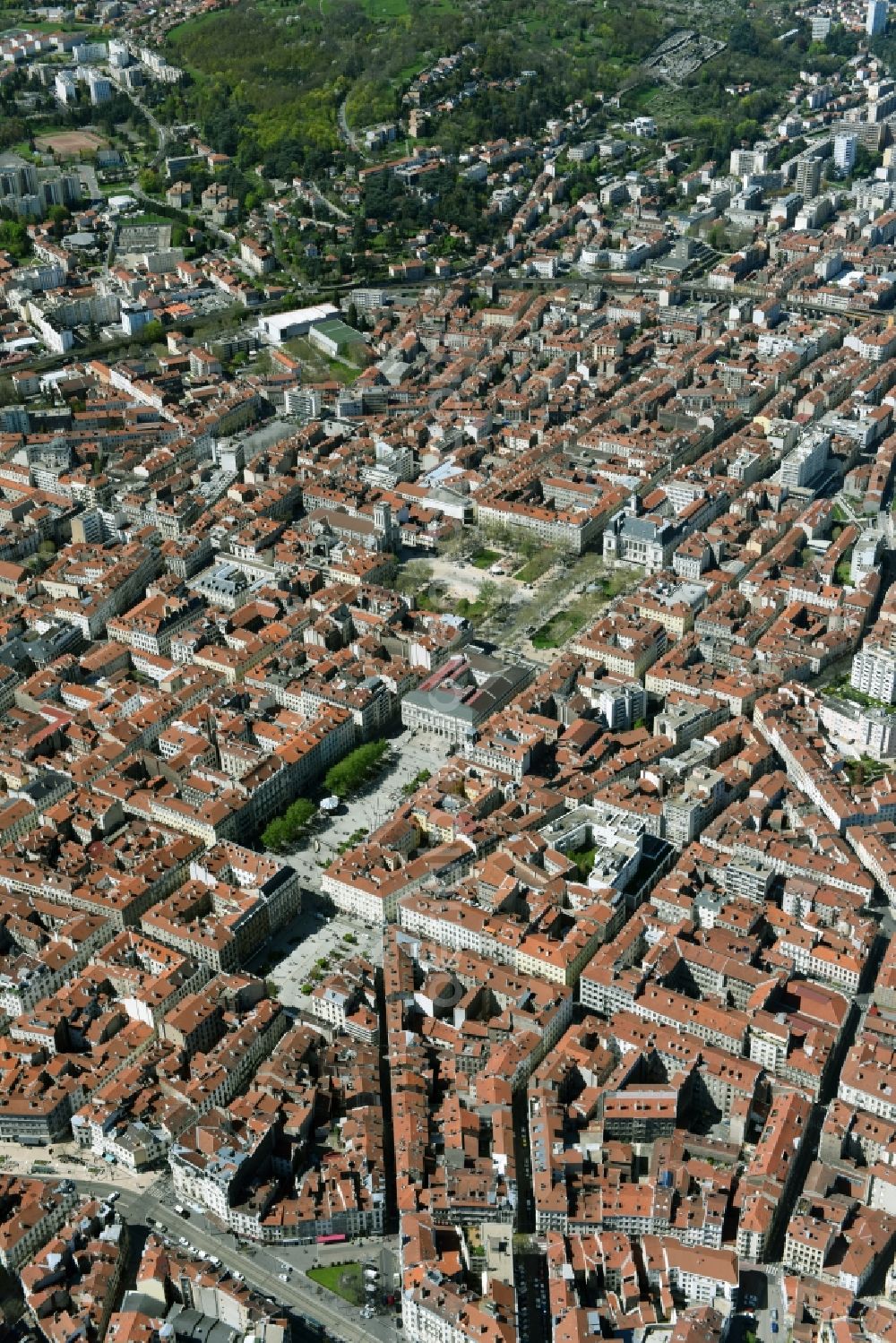 Saint-Etienne from above - The city center in the downtown are in Saint-Etienne in Auvergne Rhone-Alpes, France