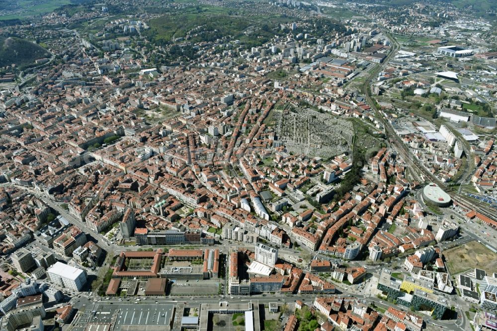 Aerial image Saint-Etienne - The city center in the downtown are in Saint-Etienne in Auvergne Rhone-Alpes, France