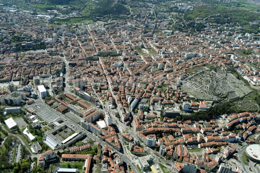 Aerial photograph Saint-Etienne - The city center in the downtown are in Saint-Etienne in Auvergne Rhone-Alpes, France